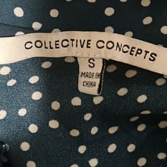 Collective Concepts Women's Green & White Polka Dot Blouse Roll-Tab Sleeve Small - Picture 8 of 9